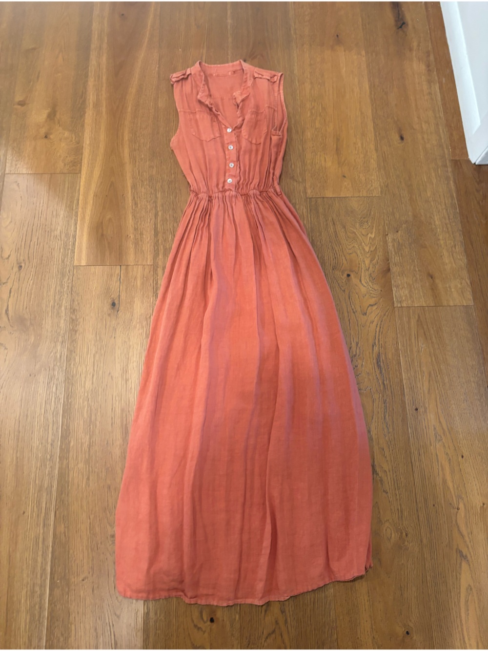 Flowy Coral Maxi Dress with Gathered Waist